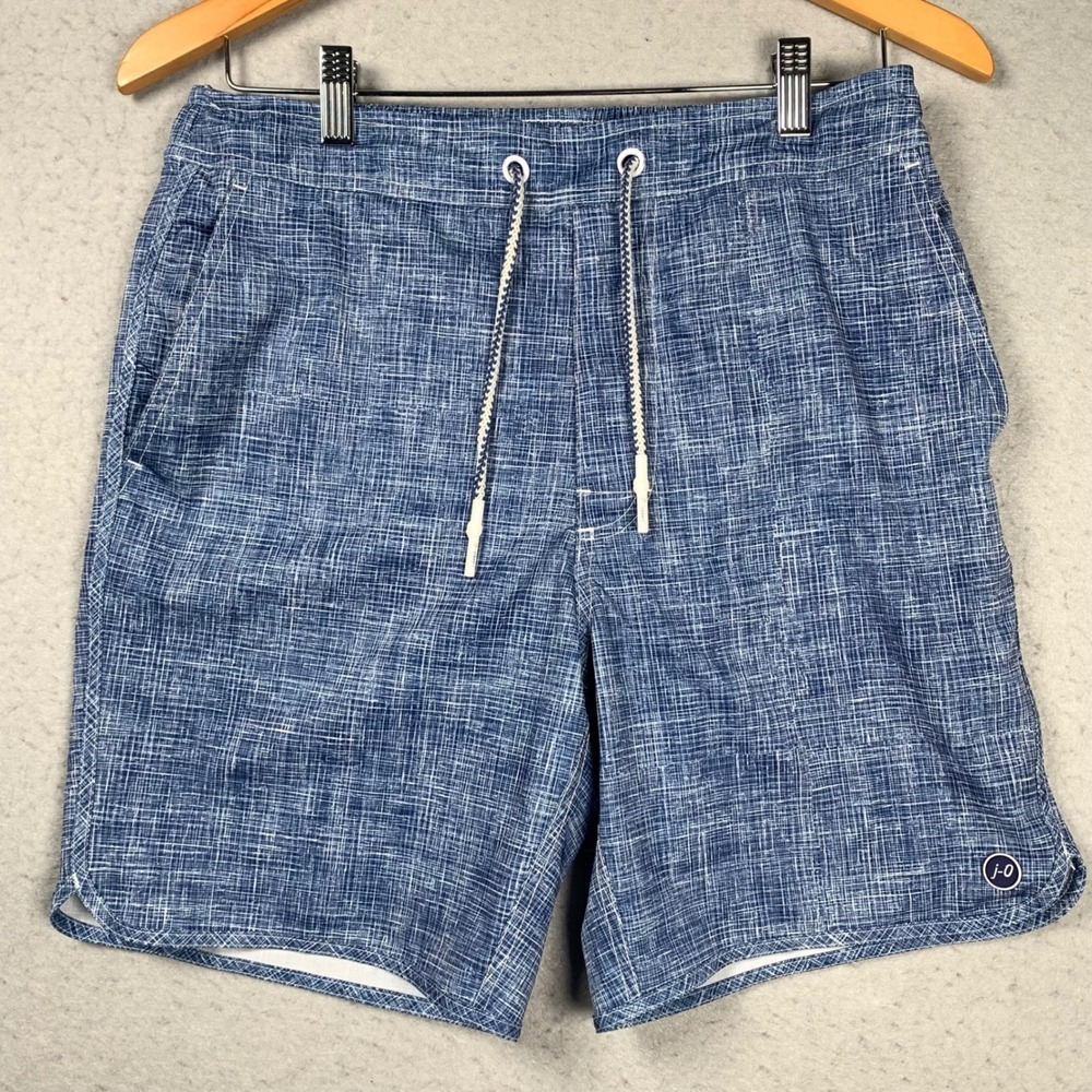 Johnnie-O Ariba Swim Trunks Mens Small Blue Crosshatch Drawstring Mesh Lined